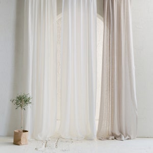 Sheer Linen Curtains, Pencil Pleat Curtain Panels, Lightweight Window ...