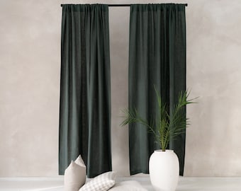 Natural linen curtains Rod pocket top, Linen blackout curtains, Rod pocket window curtains lined, Custom drapery panels in various colors