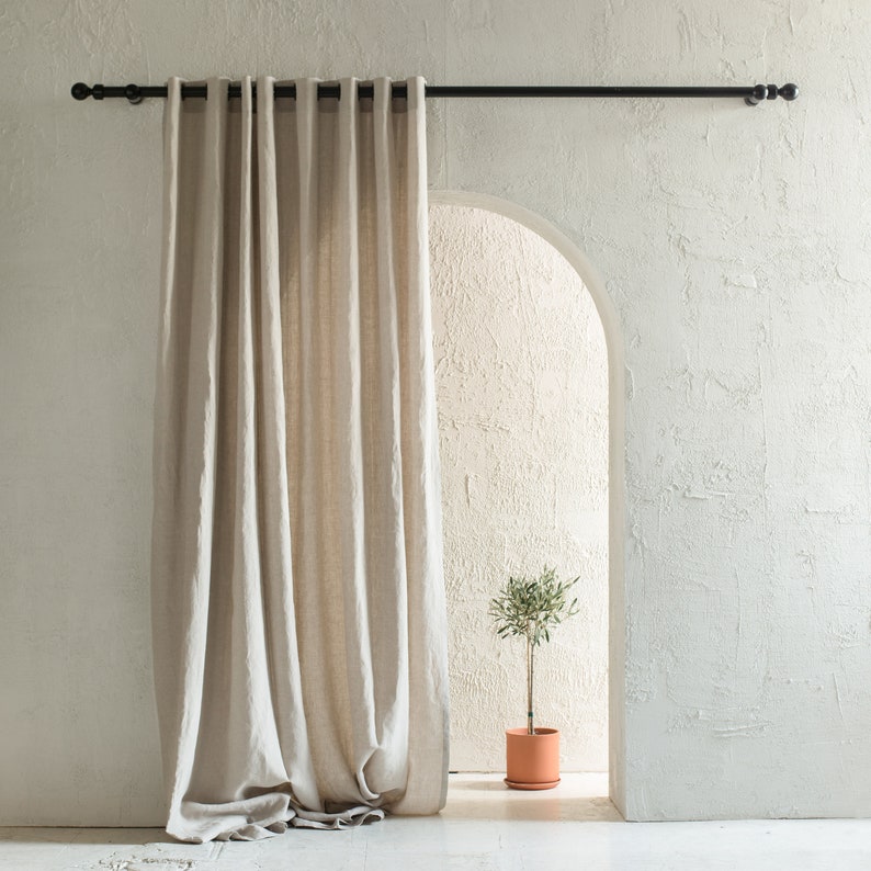 Blackout linen curtains with grommets, Grommet curtain panels, Linen window curtains, Privacy linen eyelet curtains, 1 panel image 3