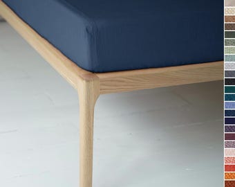 Indigo Linen Fitted Sheet, Natural Bed Sheets Queen, King, Twin, Soft Flax Bedding