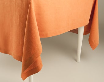 Rust linen tablecloth, Orange tablecloth, Rectangle tablecloth, Natural tablecloth, Boho tablecloth