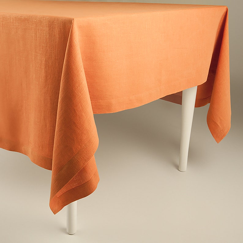 Rust linen tablecloth, Orange tablecloth, Rectangle tablecloth, Natural tablecloth, Boho tablecloth image 1