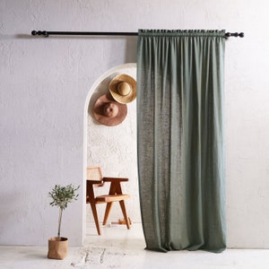 Handmade linen curtains with header, 1 curtain panel, Tight rod pocket window curtains, Blackout curtain panels, Linen window treatments image 1