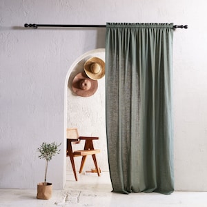 Handmade linen curtains with header, 1 curtain panel, Tight rod pocket window curtains, Blackout curtain panels, Linen window treatments