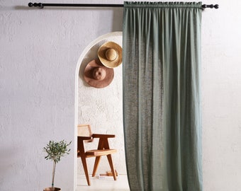 Cortinas de lino hechas a mano con cabecera, 1 panel de cortina, Cortinas de ventana de bolsillo de varilla ajustada, Paneles de cortina opacas, Tratamientos de ventanas de lino