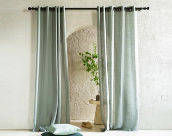 Sheer linen curtains with grommets, Natural grommet curtains, 1 curtain panel, 8 colors,  Eyelet curtains