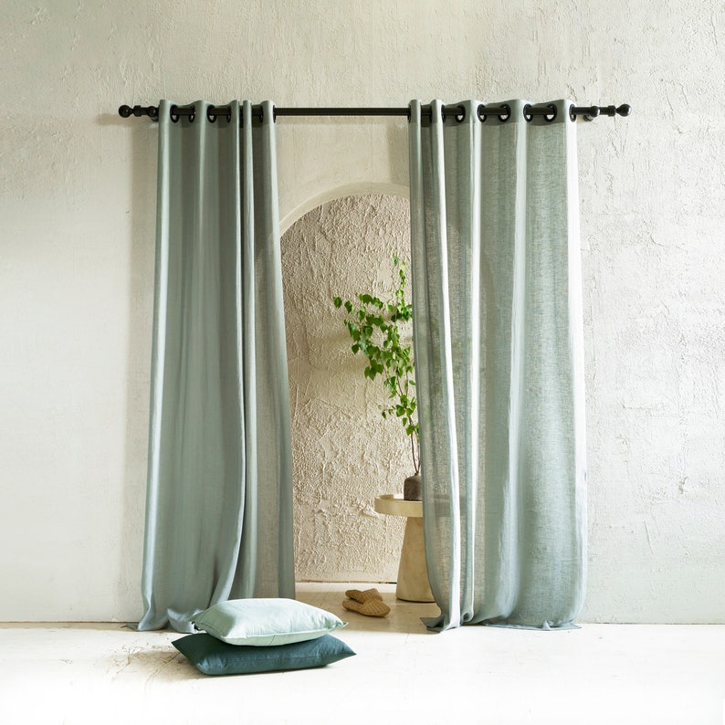 Sheer linen curtains with grommets, Natural grommet curtains, 1 curtain panel, 8 colors, Eyelet curtains image 1