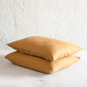 Linen pillowcase Envelope closure in Yellow Ochre, Soft linen pillow case in queen, king, standard, body or deco size, Natural linen bedding