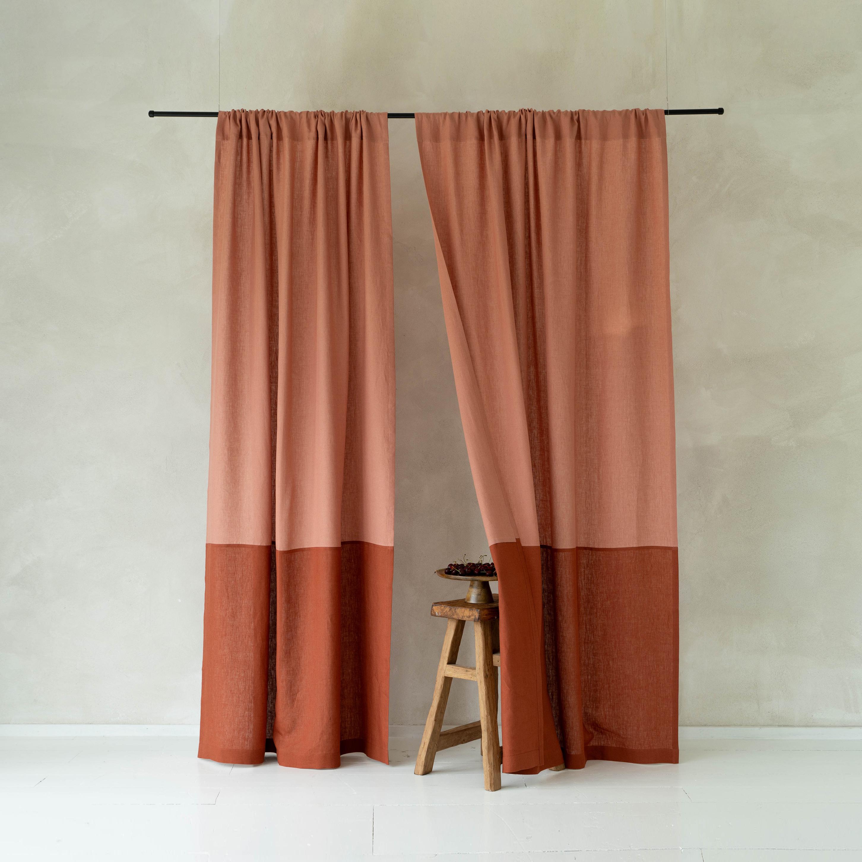 Linen curtains Color Block, Custom color curtain panel, Rod pocket drapes, Unlined, Privacy or Blackout curtains, Linen window treatments