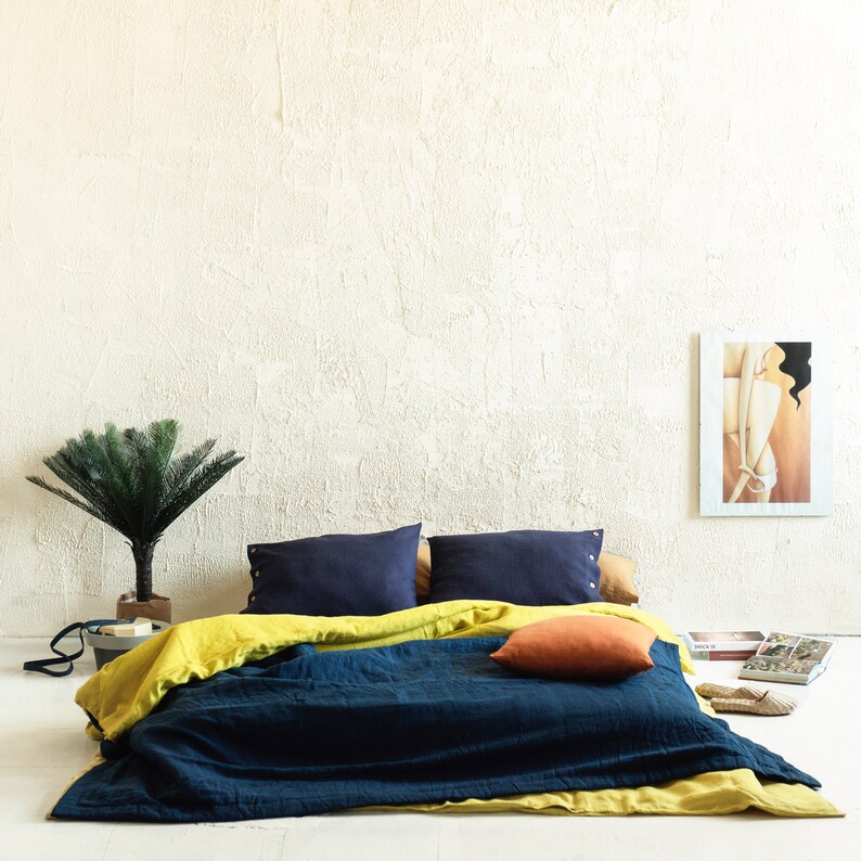 Chartreuse linen duvet cover Natural linen duvet covers image 2