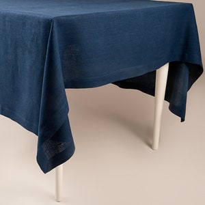Mantel de lino hecho a mano Índigo, Manteles cuadrados o rectangulares Decoración de mesa azul oscuro, Regalo para el hogar