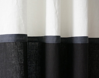 Linen curtains, Color block curtains, 1 curtain panel, Black and white curtains, Blackout curtains, Custom linen window drapes