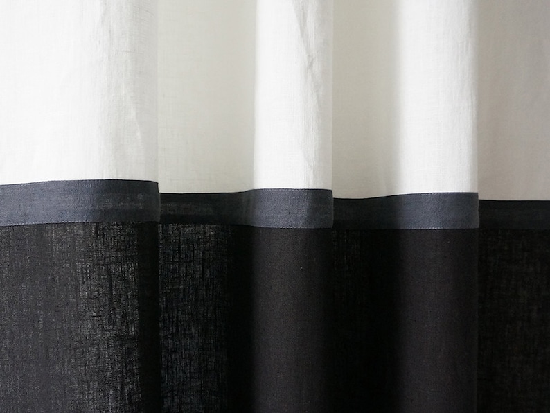 Linen curtains Color block curtains Black and white curtains Etsy