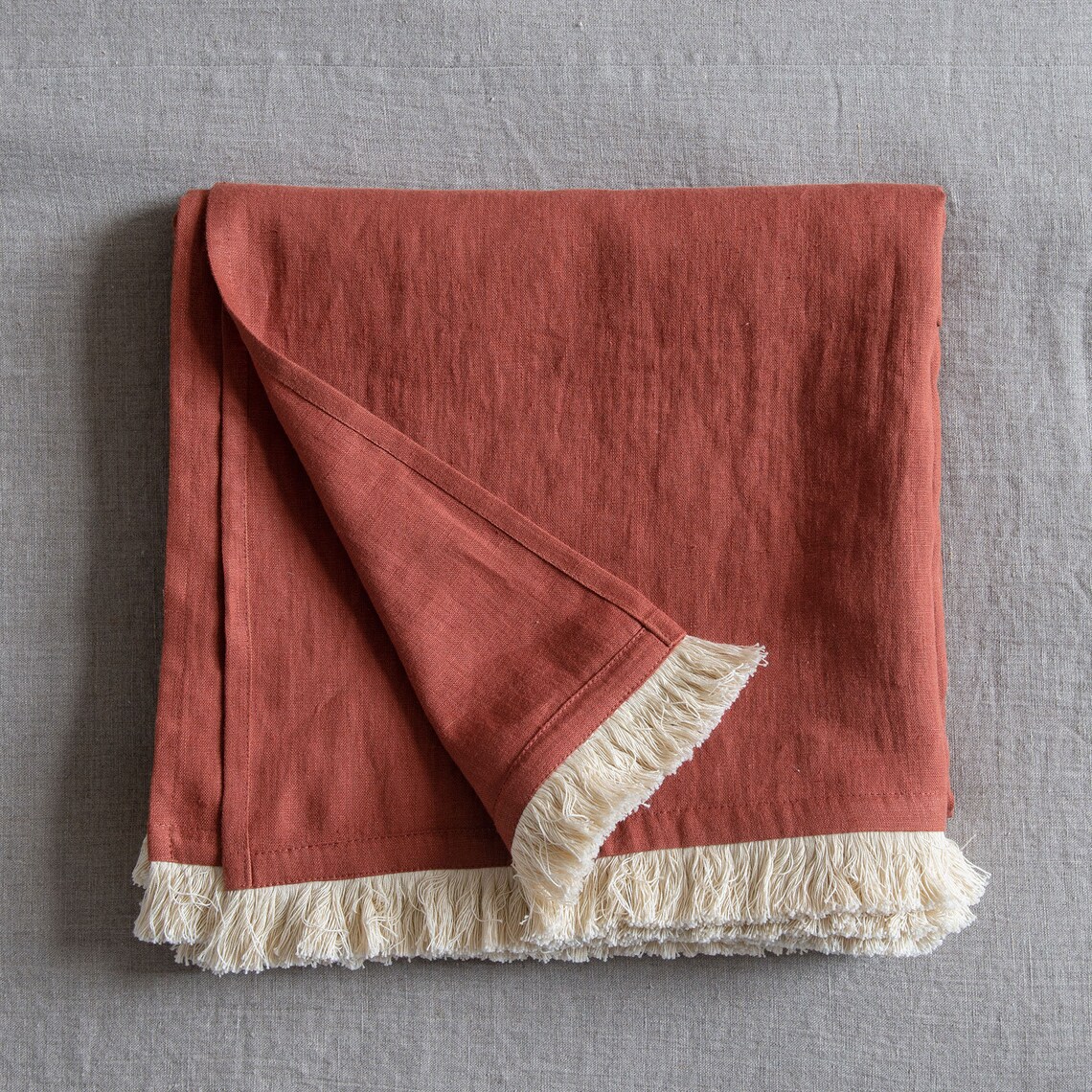 Fringe linen throw blanket Brush fringe throw blanket Burnt Etsy