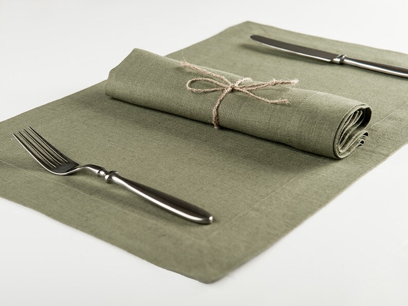 Moss green linen napkins Or linen placemats Set of six soft Etsy