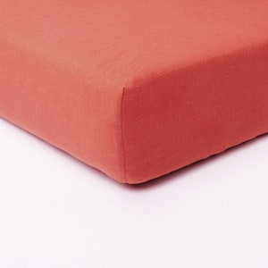 Coral linen fitted sheet, Soft linen bedding, Natural fitted sheets, Natural fitted sheet Queen, King, Twin, Full image 1