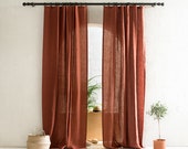 Natural linen curtains, Blackout curtains, 1 window curtain panel, Custom drapery panels with tape for rings, Handmade window treatments