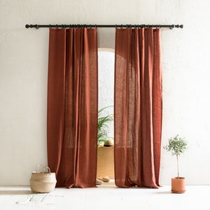 Natural linen curtains, Blackout curtains, 1 window curtain panel, Custom drapery panels with tape for rings, Handmade window treatments image 1