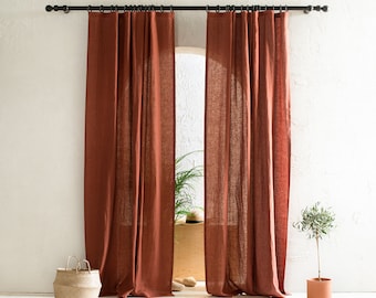 Natural linen curtains, Blackout curtains, 1 window curtain panel, Custom drapery panels with tape for rings, Handmade window treatments