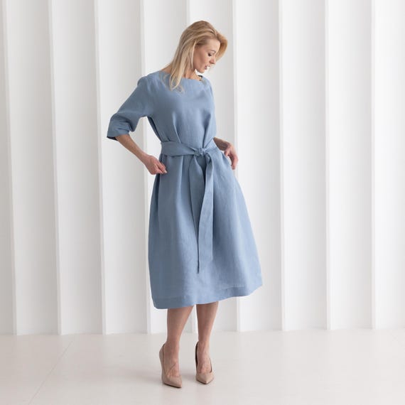 belted linen midi dress Herno Belted Linen Midi Dress | Neutrals