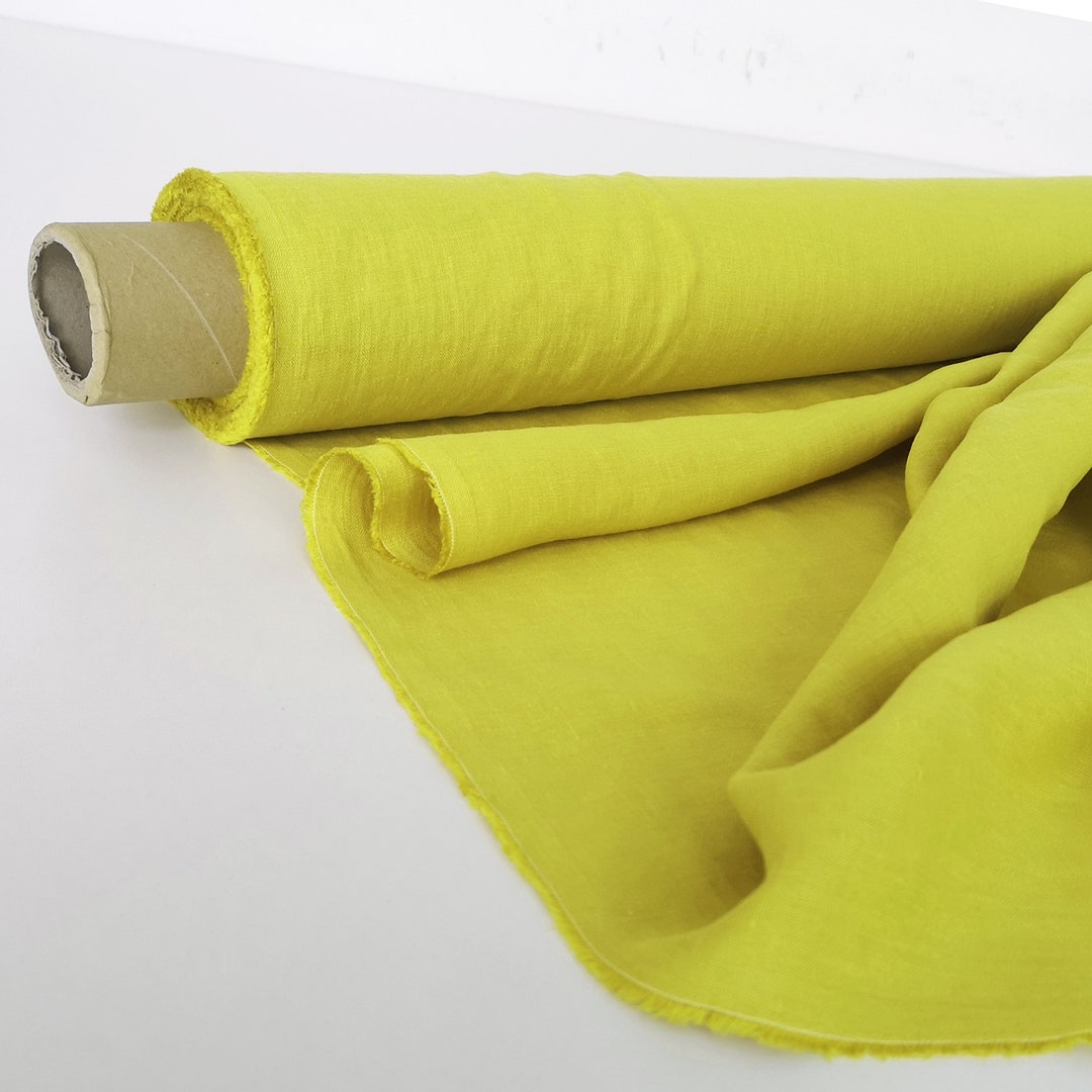 Chartreuse Linen Fabric by the Yard Yellow Green Linen Fabric