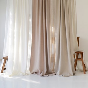 Heavy linen curtains, 3 natural colors,  Includes 1 curtain panel made with simple non-pleated tape top with hooks for rings