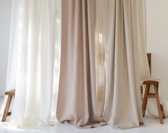 Heavy linen curtains, 3 natural colors,  Includes 1 curtain panel made with simple non-pleated tape top with hooks for rings