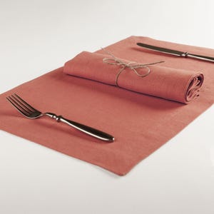 Linen table napkin placemat set, Napkins Placemats, Marsala rose or custom color, Reusable, Handmade table linens for modern dining