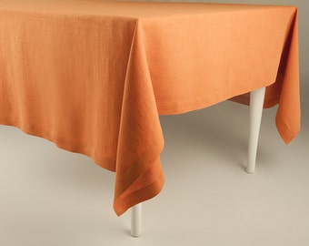 Rust linen tablecloth, Orange tablecloth, Rectangle tablecloth, Natural tablecloth, Boho tablecloth