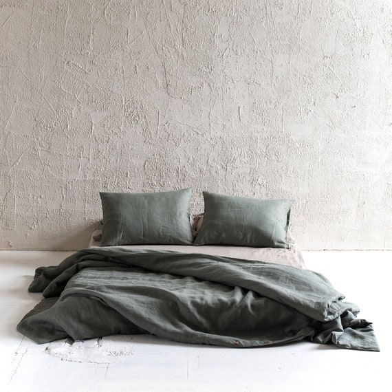 Moss Green Linen Duvet Cover Duvet Covers With Coconut Etsy