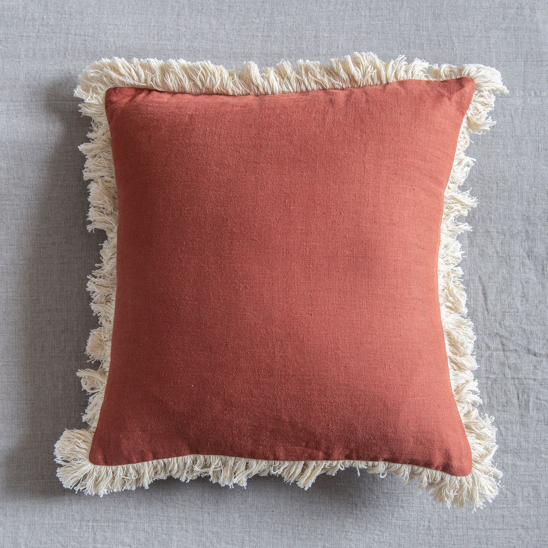 Linen throw pillow cover with brush fringe Linen fringe throw Etsy