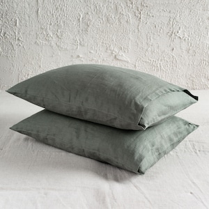 Fronha de linho com fecho de envelope, Fronhas de linho natural, Roupa de cama de linho natural, Inclui 1 fronha de linho macio feita à mão