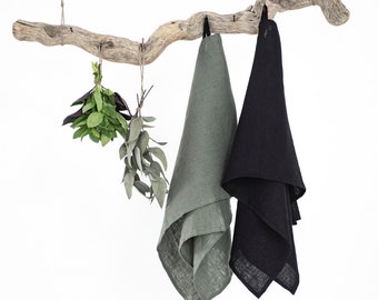 Linen tea towel set, 2 linen tea towels, Towel set for sustainable home, Linen kitchen towels, Natural towels, Black towel, Green towel