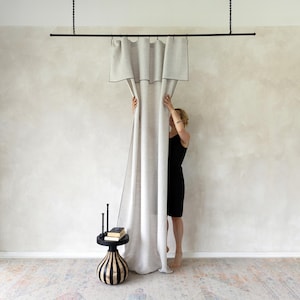 Edged linen curtains, Trimmed curtains, Linen curtains with trim, Drop cloth curtain panels, Valance curtain, Custom color window treatments