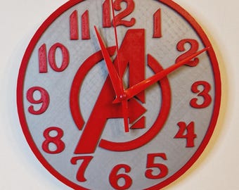 Avengers Logo Wall Clock, Marvel Clock, Kids bedroom clock