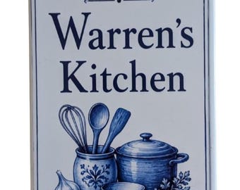 Personalised Kitchen Sign | Custom Ceramic Wall Plaque | Grandma's Kitchen | Dutch Blue & White Decor | Housewarming Gift