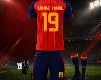Lamine Yamal #19 Spain 2026 Football Kit Kids Adults Soccer Jersey Set Shirt Shorts Socks Fan Style