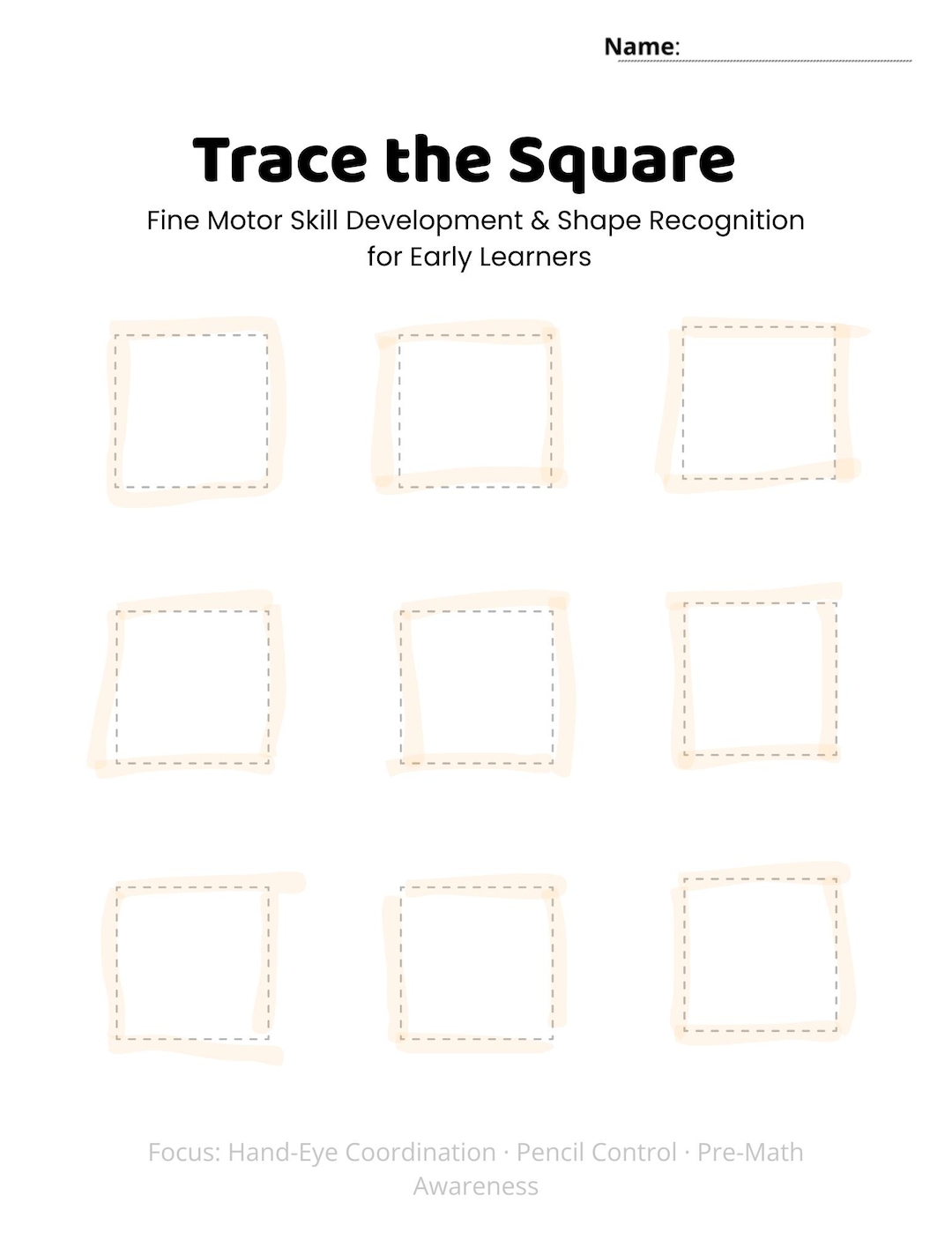 Trace the Square Worksheet | Preschool Tracing Printable | Fine Motor ...