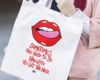 Naughty Lips Tote Bag for Women - Funny Adult Humor Bag - Sassy Attitude Gift for Ladies - Flirty Quote Tote