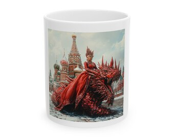 Red Dragon Ceramic Coffee Mug: Art Collectible, Home Decor