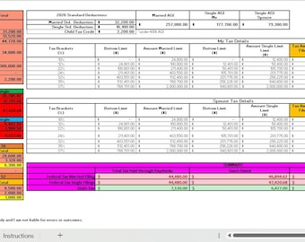 Yearly Tax Estimator Spreadsheet (2026) – Income, Deductions, Stock Sales Tax Calculator
