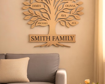 Custom Wooden Family Tree Sign • Personalized Engraved Wall Art • Family Tree Wall Art • 30th Anniversary Gift For Parents
