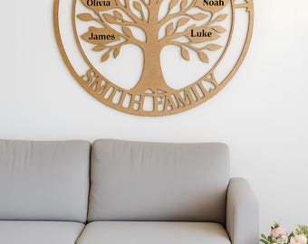 Personalized Family Tree Wooden Wall Art • Custom Family Tree • Engraved Name Sign • Family Name Sign • 50th anniversary gift for parents
