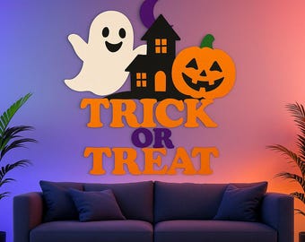 Personalized Halloween Wooden Sign • Custom Trick or Treat Wall Decor • Home Wall Art • Customized Rustic Gift • Fall Spooky Decoration