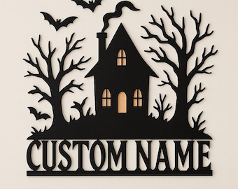 Custom Name Halloween Sign • Spooky Cabin Wooden Wall Decor • Rustic Halloween Decoration for Home or Porch