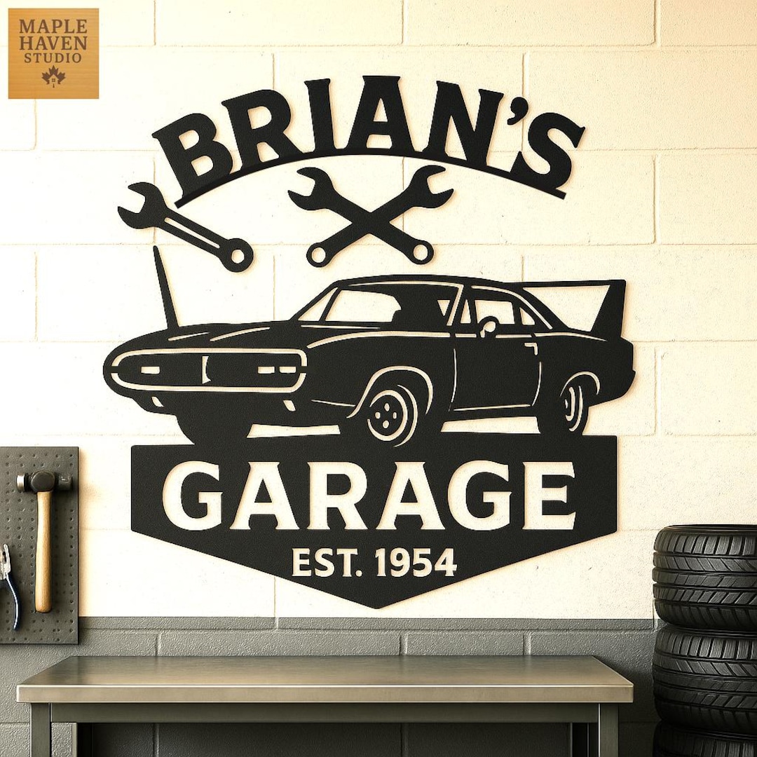 Mechanic Garage Wall Sign • Custom Name Workshop Decor • Wooden Tool ...
