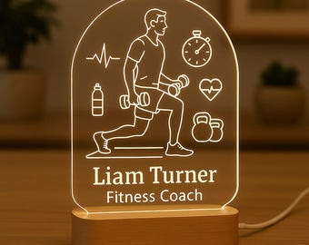 Fitness Coach Gift • Personalized LED Night Light • Laser Engraved • Cross Fit Coach Gift • Gym Trainer Gift •  Personal Trainer Gift