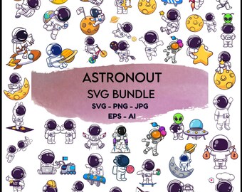 Cartoon Astronaut SVG Bundle, Space Rocket Graphics (Digital File)