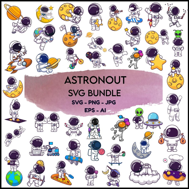 Cartoon Astronaut SVG Bundle, Space Rocket Graphics (digital File) - Etsy