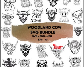 Highland Cow Svg Bundle: Baby Cow Svg, Clipart, Digital Files(Instant Download)